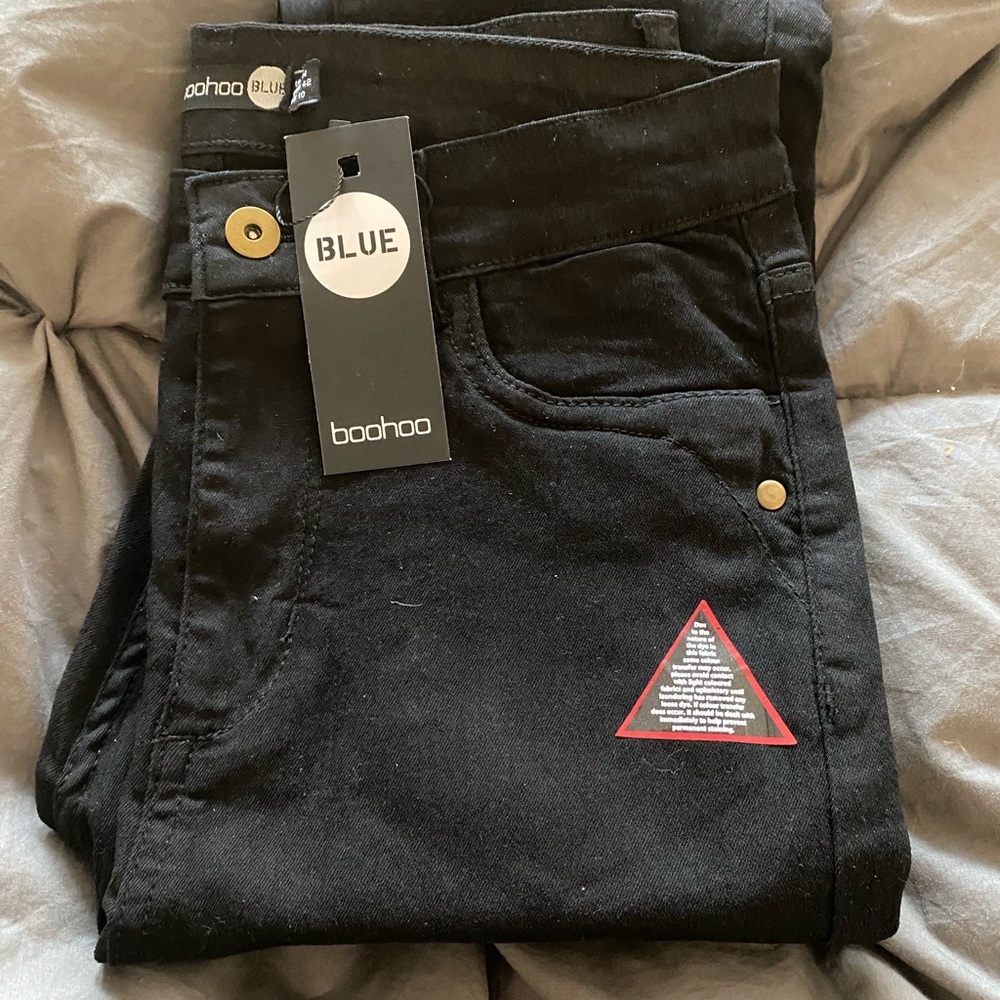 Boohoo Blue Black Stretch Skinny Jeans Size 14
